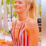 Amanda Uprichard Striped Halter Wide Leg Jumpsuit Sz S ASO Juliette Porter Photo 2