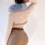 ZARA Faux Fur Lapel Collar Knit Cardigan Photo 5