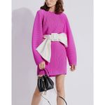 Solace London  Tanzy Fuchsia Pleated White Bow Long Sleeve Mini Cocktail Dress Photo 1
