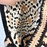 Vintage Crochet Handmade Shoulder Bag Black Tan White Photo 4