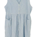 Vermont Country Store Midi Dress Size 2X Striped Button Front Pockets Seersucker Blue Photo 0