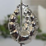 Chunky White Gold Filled Hoop Earrings Greek Key Design Silver Photo 2