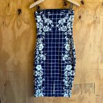 EXPRESS  Navy Floral Checkered Strapless Bodycon Dress Size 2 Photo 2