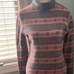 Garnet Hill Fair Isle Turtleneck Sweater pink/grey small wool angora cashmere Photo 0