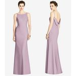 Dessy Collection 4535 Suede Rose Bateau Neck Open Cowl Back Trumpet Maxi Dress 2 Pink Photo 1