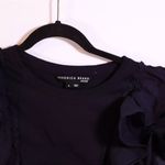 Veronica Beard  Pima Cotton Short Sleeve Ruffle Crew Neck Tee Shirt‎ Black Medium Photo 2