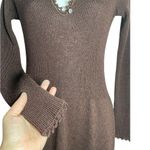 Vintage 60s Goldworm Knit Ribbed Crochet MIDI Chocolate Brown Sweater Dress XS Photo 9