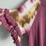 Umgee Size S Mauve Pink Tie Dye Frayed Short Sleeve Linen Blend Tunic Dress Photo 1