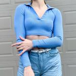 ZARA Ribbed Knit Tennis Preppy Collared Long Sleeve Crop Top Small Photo 5