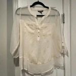EXPRESS Sheer Ivory 3/4 Sleeve Pearl Button Collarless Popover Shirt Size XS Photo 0