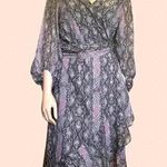 Cato NWT J/M printed wrap midi wild winter stony gray dress size L Photo 5