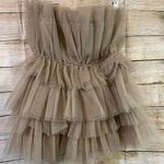 Mable tulle ruffle strapless elegant taupe mini dress women Size Large Photo 4