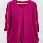 Eileen Fisher Merino Wool V-Neck 3/4 Dolman Sleeve Magenta Sweater Size Small Photo 0