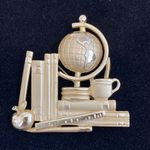 Globe Books Apple Teacher Brooch Gold Tone Photo 0