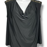 Harper 241 Womens Blouse Shirt Top Drape Neck Chain Accent Stretch Black 2X Photo 0