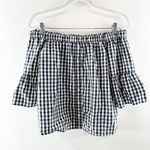 Abercrombie & Fitch Gingham Plaid Off Shoulder Top Blue White XS Photo 3
