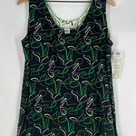 Peter Nygard  Silk Green Navy Sleeveless Scribble Printed Women's Tank Top‎ 12 Photo 0