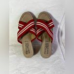Tuscany By Easy Street Women’s Size 6.5 WW Red Striped Fabric Wedge Sandals Photo 12