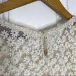 Loft Floral Lace Mesh Shirt Embroidered Flowers Cream White Short Sleeve Top Photo 5