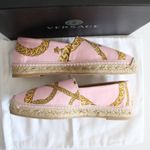 Versace Pink & Gold Chain Graphic-Print Canvas Slip-On Espadrilles Photo 5