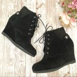 Michael Kors MICHAEL  “Carrigan” Black Suede Wedge Lace Up Booties 8.5 Photo 2