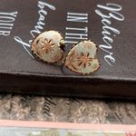 Vintage Copper Heart Floral Screwback Earrings Handcrafted Orange Photo 4