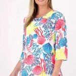 Jason Wu Sealife Print Tunic Top 3/4 Sleeve Lined Lightweight Blouse – Size L Photo 0