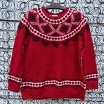 J.Jill  Windham Fair Isle Pull Over Red Nordic Ski Vibes Wool Blend Sweater MED Photo 0