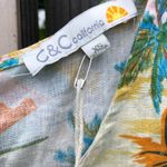 C&C California  100% Linen Back Button Sleeveless Shirt Tropical Palm Print XS Photo 2