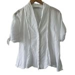 ZARA  Women's 100% Cotton Semi Sheer Tie Sleeves Button Down Pleated Shirt Top L Photo 0