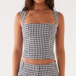 Peppermayo Black White Gingham Clayton Tank top lace up tie back Photo 0
