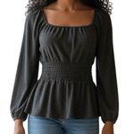 Madewell Charcoal Grey Smocked Peplum Long Sleeve Square Neck Top XS Photo 0
