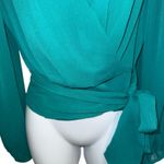 EXPRESS  Teal Green Textured Wrap With Side Tie Long Sleeve Blouse NWT Small Photo 3