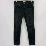 ZARA  Woman Premium Denim Black Skinny Distressed Jeans Size‎ 8 Photo 2