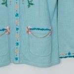Storybook Knits Womens Birds Floral Embroidered Cardigan Size M Blue Art To Wear Size M Photo 2