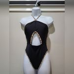 River Island  textured halter neck swimsuit in black and leopard NWT size 4 Photo 2