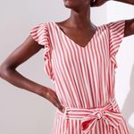Loft Ann Taylor  Red & White Striped Flutter Tie Waist Romper Photo 1