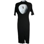 Heart & Hips  Open Back High Neck Maxi Dress L Black Ribbed Bodycon Short Sleeve Photo 2