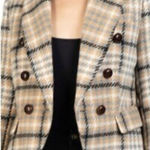 Love Token tweed blazer small plaid beige brown buttons Tan Photo 0