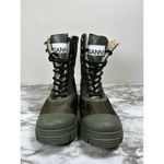 Ganni Shearling Hiking Ankle Combat Boots Size 36 New $375 Green Tubular Rubber Photo 1