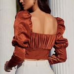 Alamour  The Label Rafael Lace Up Sleeve Crop Top in Rust Size XS Photo 6