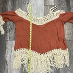 Dreamers Boho Hippie Off Shoulder Fringe Blouse Top Burnt Orange Cream Size XL Photo 10