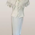 Jessica McClintock Vintage 90’s Ivory Lace Pearl Skirt Suit Bridal Shower Medium Photo 0