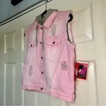 Disney  Cheshire Cat Alice in Wonderland Vest Hoodie Size Small Pink White Stripe Photo 2