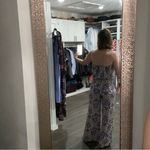 Love Culture  Blue Cream Damask Print Strapless Blouson Wide Leg Jumpsuit Medium Photo 4