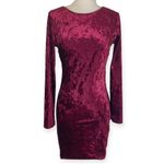 Lulu’s Burgundy Velvet bodycon dress, womens medium long sleeve low back mini Red Photo 2