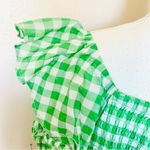Draper James  RSVP Green & White Gingham Smocked Blouse. Photo 3