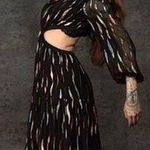 Shoshanna Rainbow Metallic Chiffon Puff Long Sleeve Cutout Waist Maxi Gown Sz 2 Photo 1