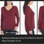 Katherine Barclay  Merino Wool V-Neck Sweater - Red Photo 1