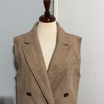 ZARA  Women Soft Double Breasted Collared Camel Two Front Pockets Long Vest Sz S Photo 4